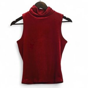 VTG Hot Kiss Red Velvet Sleeveless Mock Neck Top Women’s Small Y2K